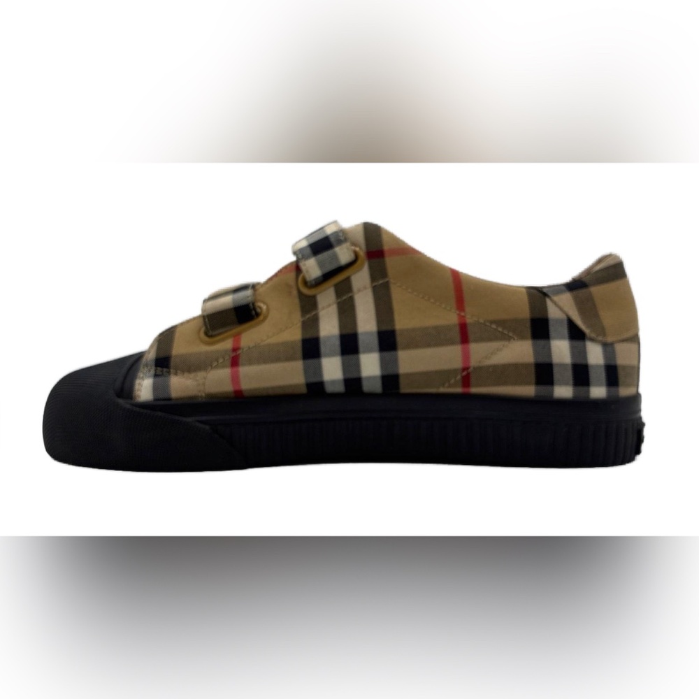 Burberry Tan Nova Check Velcro Strap Low Top Sneakers Black Toe Cap COA Size 35 - Picture 4 of 10